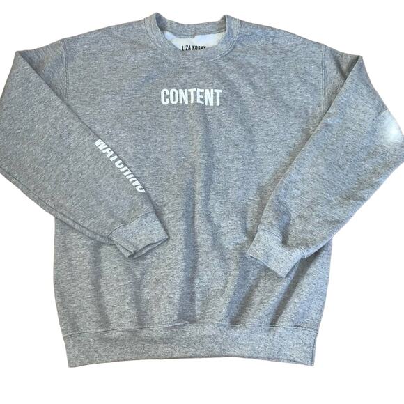 Liza Byrd Sweaters - Liza Koshy Gray 'I Am Content Watching' Merch Pullover Sweatshirt